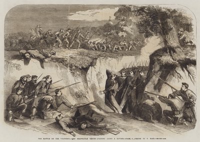 La batalla en el Volturno, las tropas napolitanas pasando por un barranco de Thomas Nast